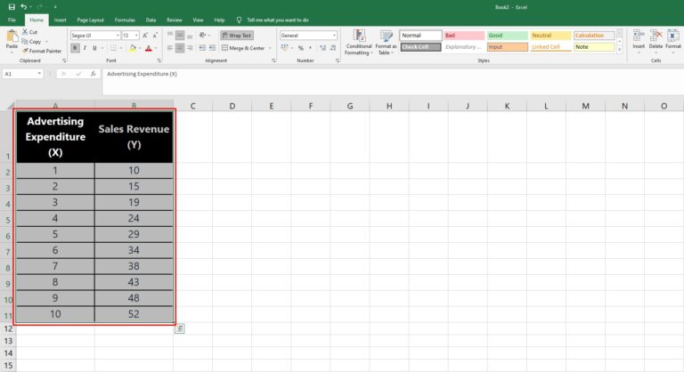 regression lines in excel STEP 2