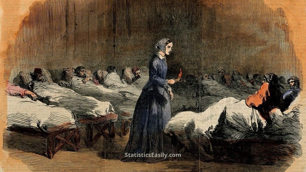 Florence Nightingale. Coloured wood engraving, 1855