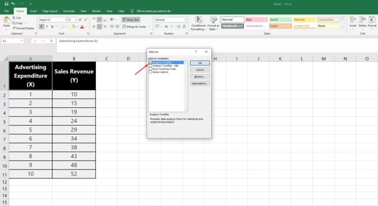 regression lines in excel 2 STEP 1