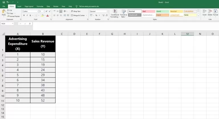 regression lines in excel STEP 1