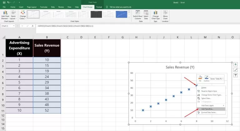 regression lines in excel STEP 4